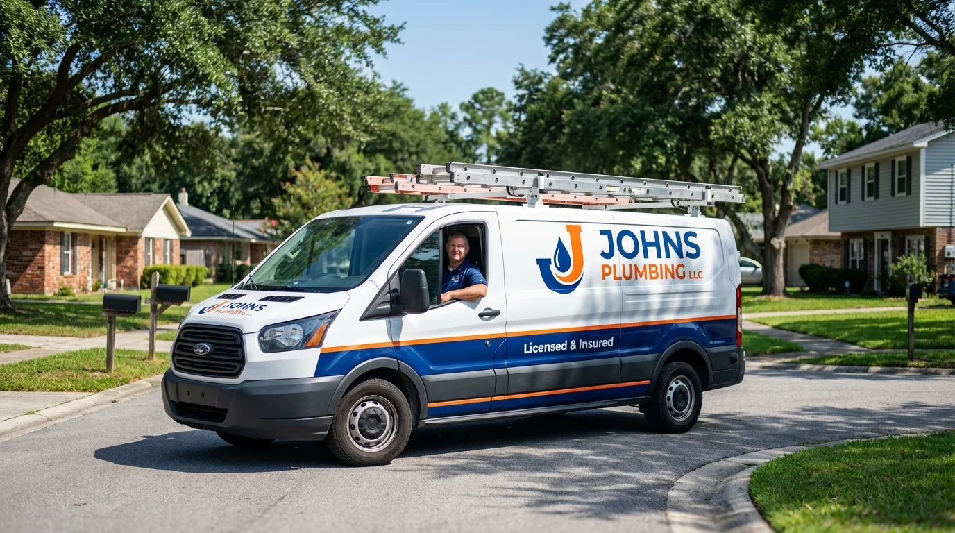 Johns Plumbing LLC service van in Orleans, IN