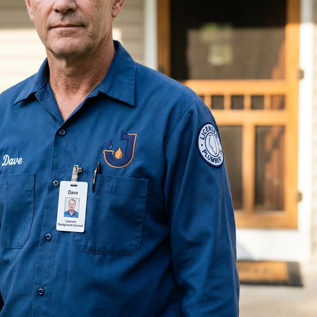 Licensed plumber showing ID badge in Orleans, IN